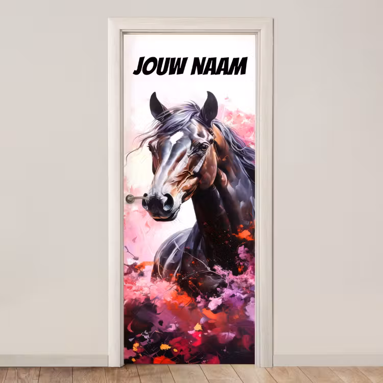 Deursticker met naam - Paard - Illustratie - Roze — 1