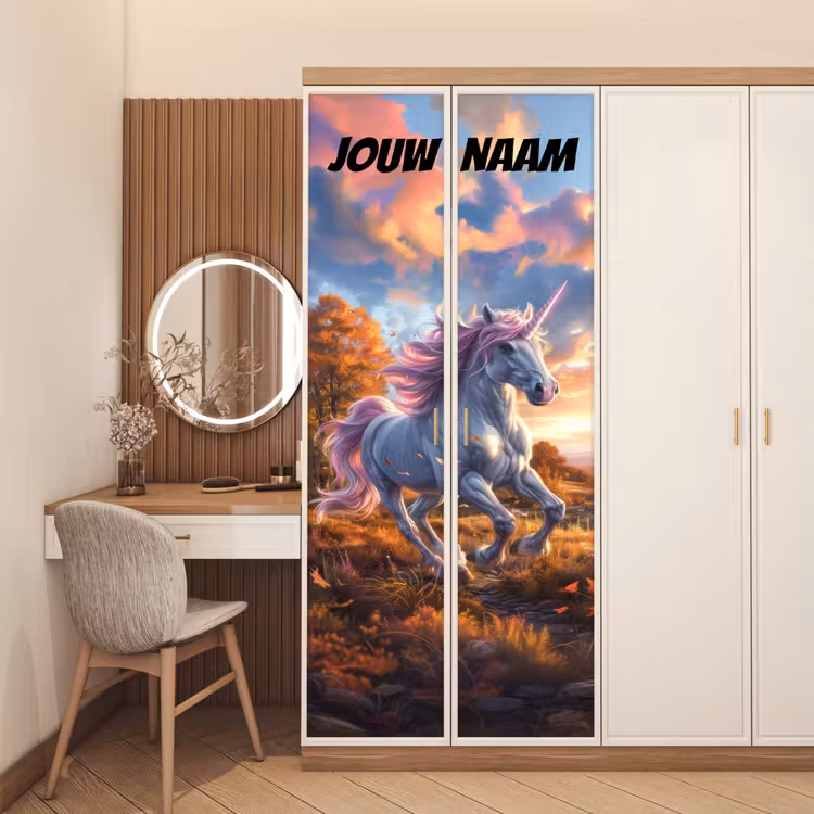 Deursticker met naam - Eenhoorn - Herfstlandschap - Roze — 5