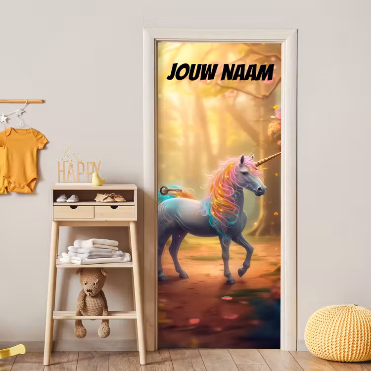 Deursticker met naam - Eenhoorn - Zonlicht - Bos — 6