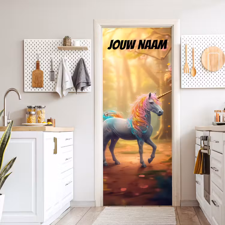 Deursticker met naam - Eenhoorn - Zonlicht - Bos — 7