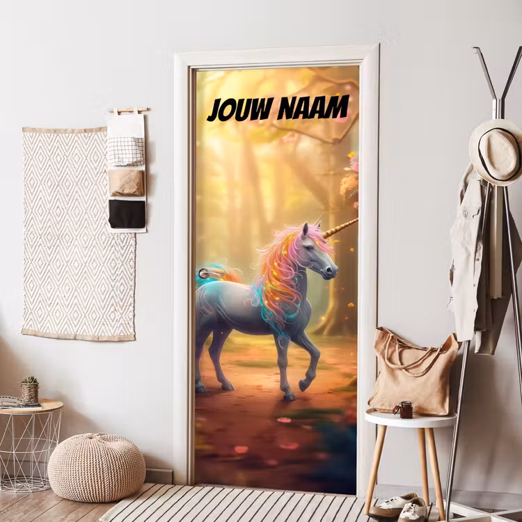 Deursticker met naam - Eenhoorn - Zonlicht - Bos — 8