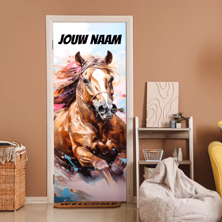 Deursticker met naam - Paard - Illustratie - Artistiek — 2