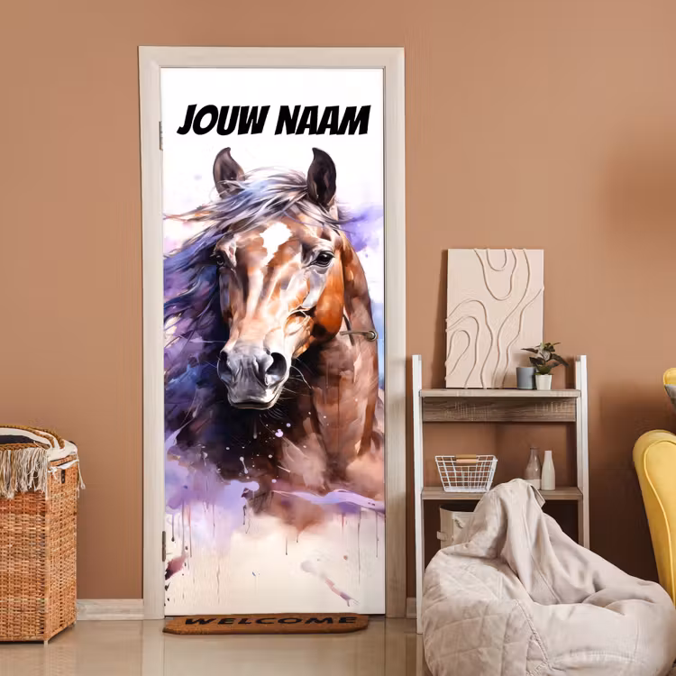 Deursticker met naam - Illustratie - Paard - Kleurrijk — 2