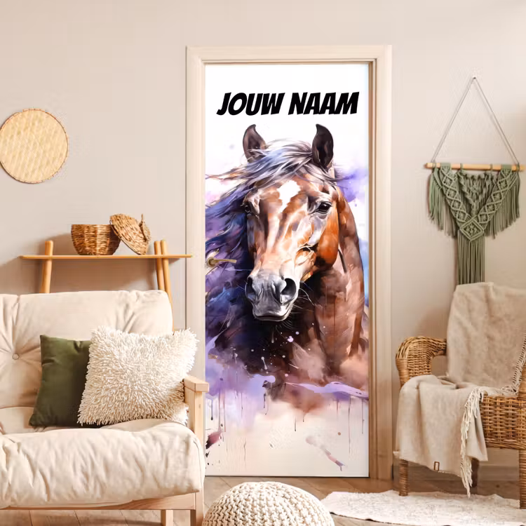 Deursticker met naam - Illustratie - Paard - Kleurrijk — 4