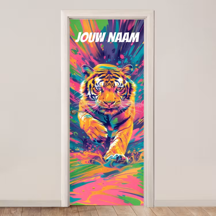 Deursticker met naam - Tijger - Illustratie - Kleurrijk — 1