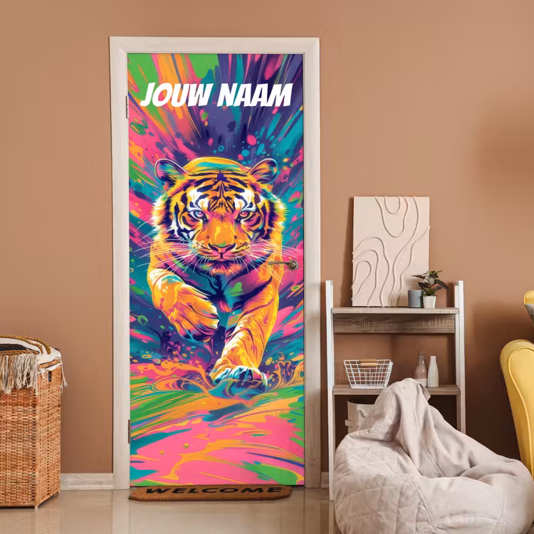 Deursticker met naam - Tijger - Illustratie - Kleurrijk — 2