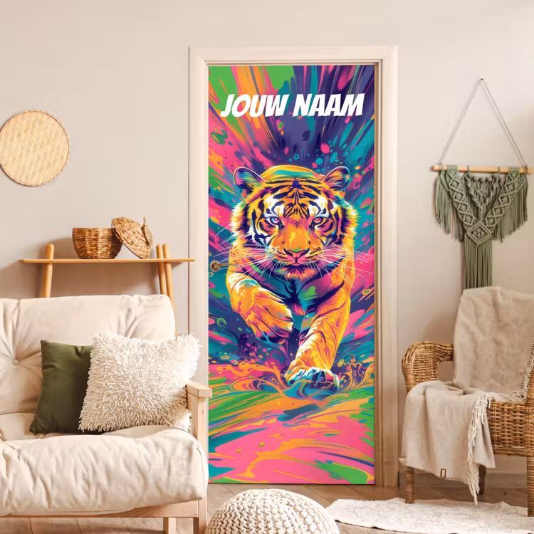 Deursticker met naam - Tijger - Illustratie - Kleurrijk — 4