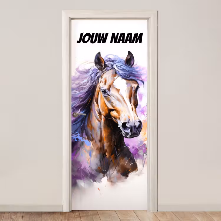 Deursticker met naam - Paard - Kleurrijk - Illustratie — 1
