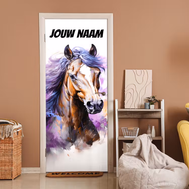 Deursticker met naam - Paard - Kleurrijk - Illustratie — 2