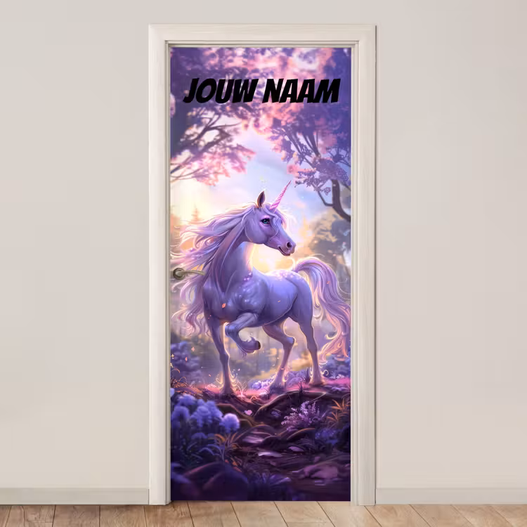 Deursticker met naam - Eenhoorn - Bos - Paars — 1