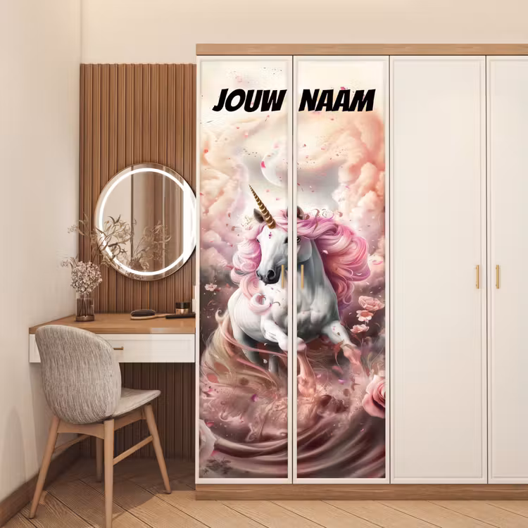 Deursticker met naam - Eenhoorn - Roze - Wolken — 5
