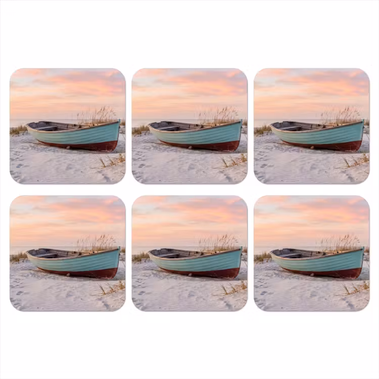 Onderzetter​ - Roeiboot op Strand Zonsondergang