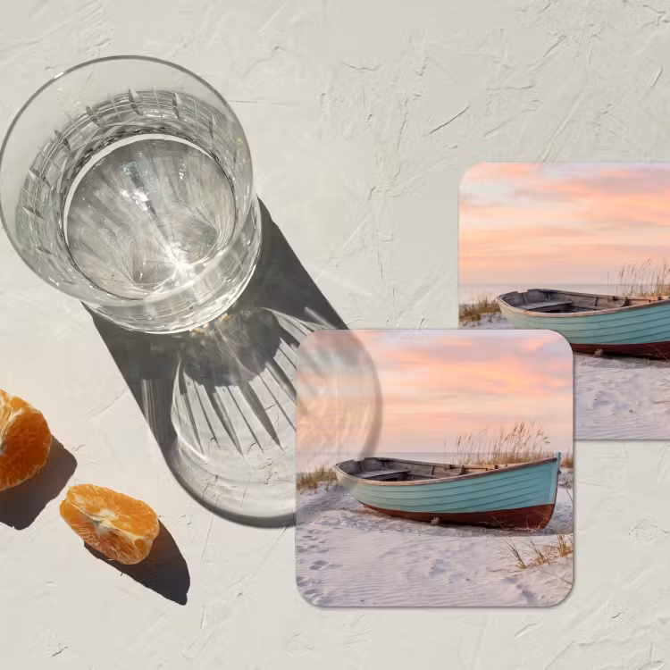 Onderzetter​ - Roeiboot op Strand Zonsondergang — 2