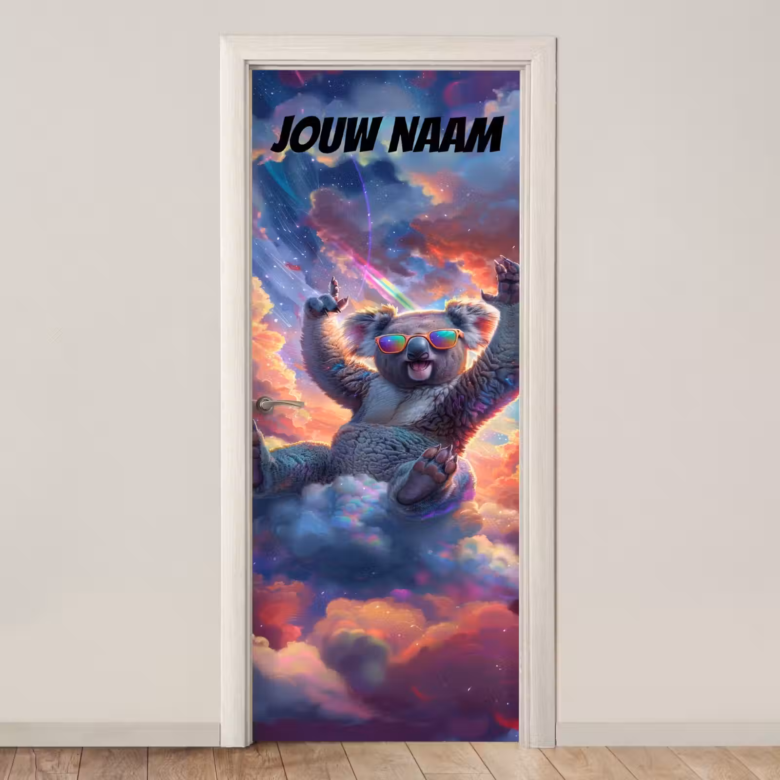 Deursticker met naam - Koala - Zonnebril - Kleurrijk — 1