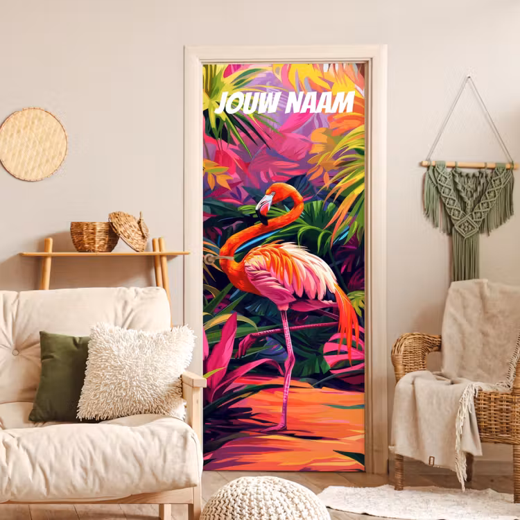 Deursticker met naam - Artistiek - Illustratie - Flamingo — 4