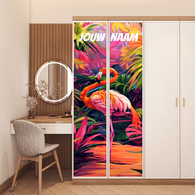Deursticker met naam - Artistiek - Illustratie - Flamingo — 5