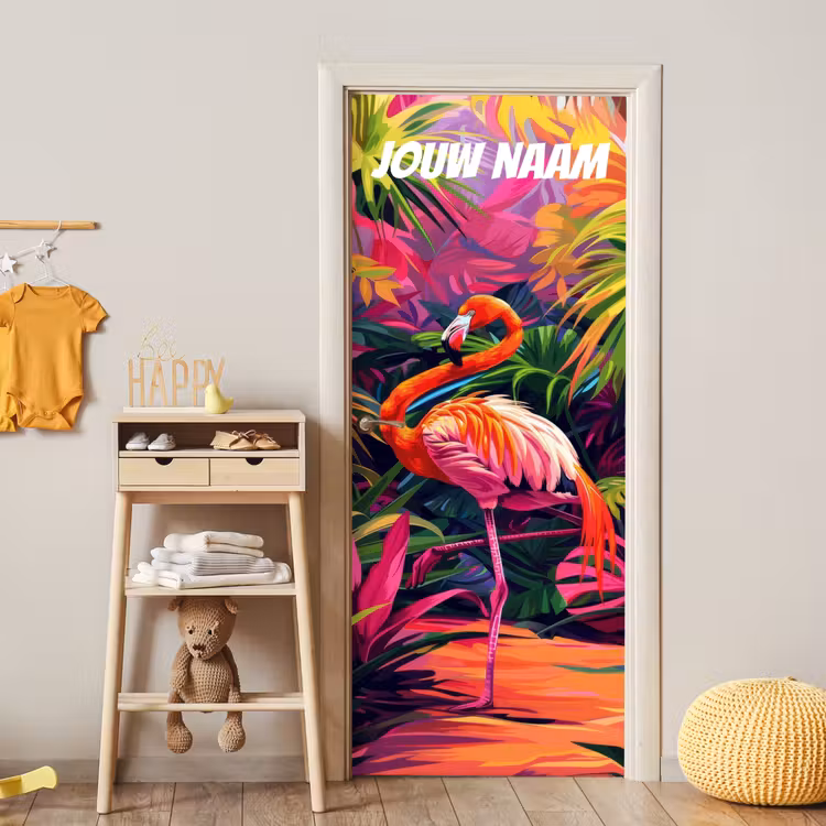 Deursticker met naam - Artistiek - Illustratie - Flamingo — 6
