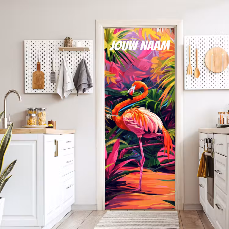 Deursticker met naam - Artistiek - Illustratie - Flamingo — 7