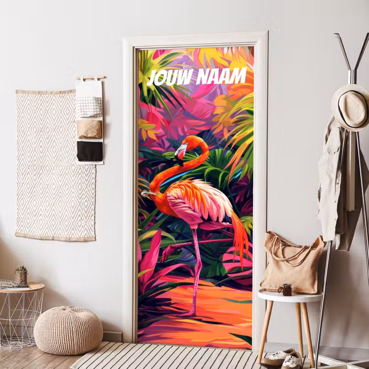 Deursticker met naam - Artistiek - Illustratie - Flamingo — 8