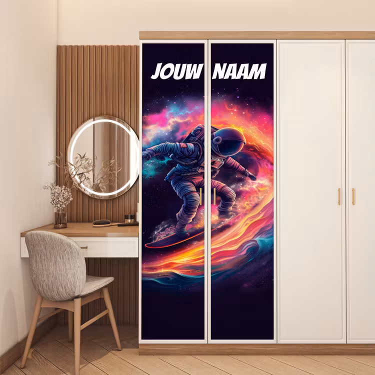 Deursticker met naam - Astronaut - Sterrenstelsel - Kleurrijk — 5
