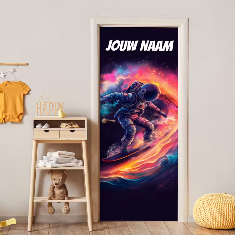 Deursticker met naam - Astronaut - Sterrenstelsel - Kleurrijk — 6