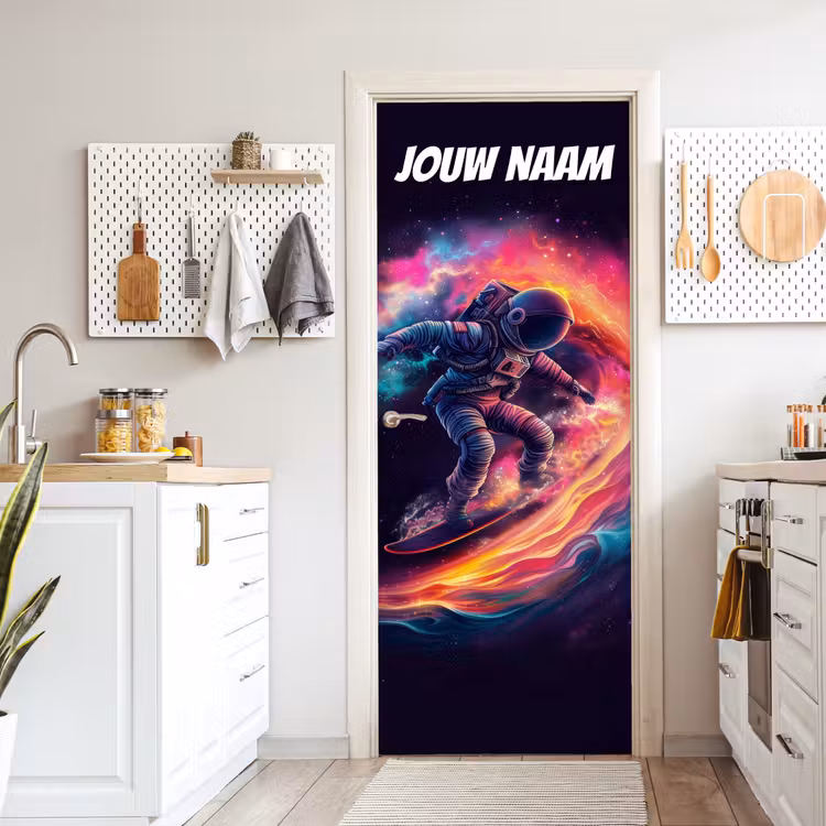 Deursticker met naam - Astronaut - Sterrenstelsel - Kleurrijk — 7