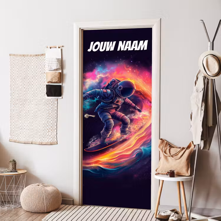 Deursticker met naam - Astronaut - Sterrenstelsel - Kleurrijk — 8