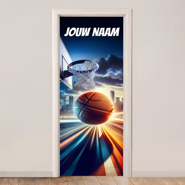 Deursticker met naam - Basketbal - Basket - Skyline — 1