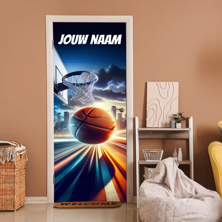 Deursticker met naam - Basketbal - Basket - Skyline — 2