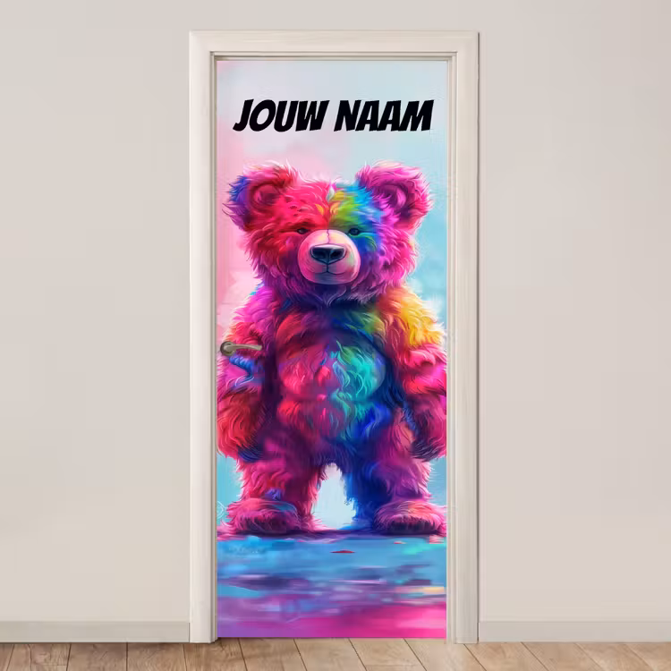 Deursticker met naam - Abstract - Teddybeer - Regenboogkleuren — 1