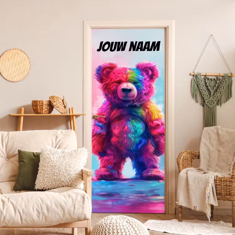 Deursticker met naam - Abstract - Teddybeer - Regenboogkleuren — 4