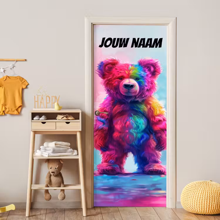 Deursticker met naam - Abstract - Teddybeer - Regenboogkleuren — 6