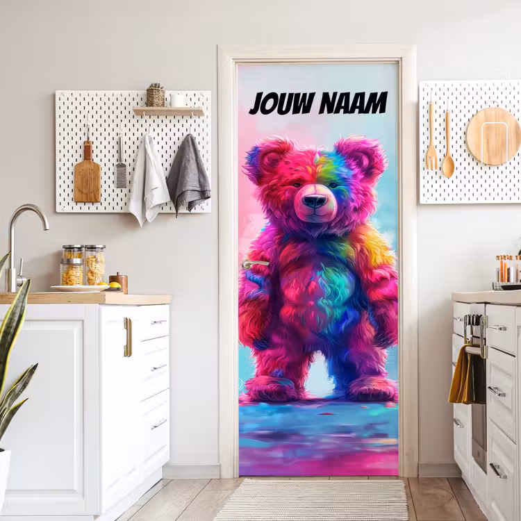Deursticker met naam - Abstract - Teddybeer - Regenboogkleuren — 7