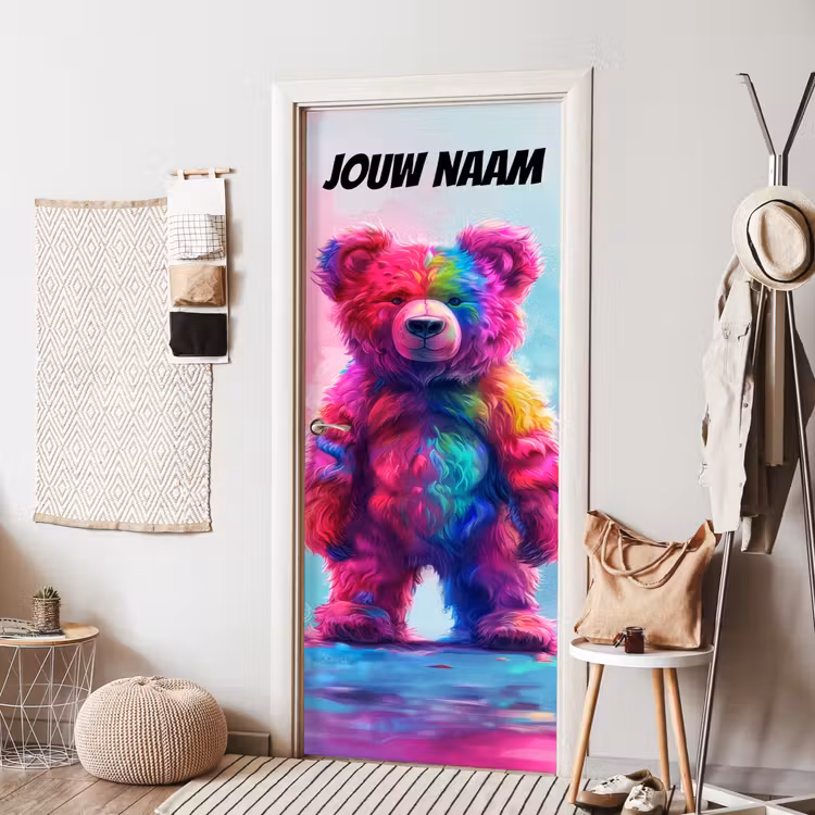 Deursticker met naam - Abstract - Teddybeer - Regenboogkleuren — 8