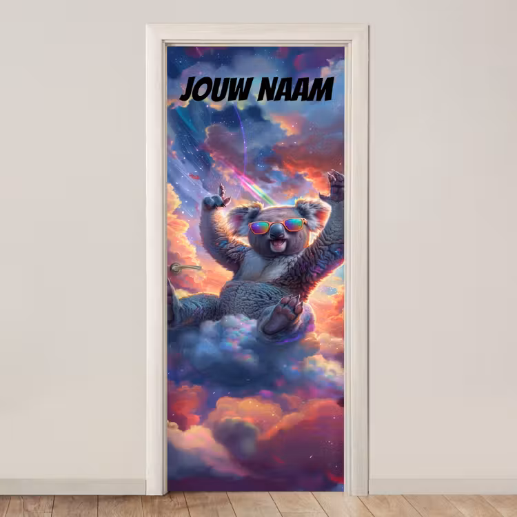 Deursticker met naam - Koala - Zonnebril - Kleurrijk — 1