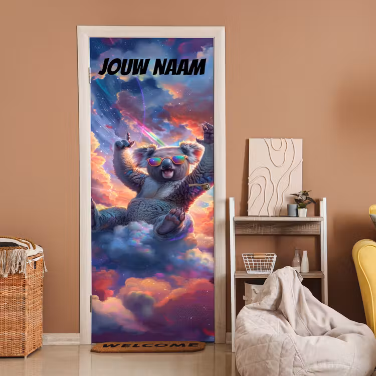 Deursticker met naam - Koala - Zonnebril - Kleurrijk — 2