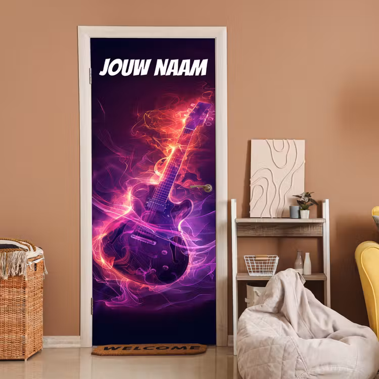 Deursticker met naam - Gitaar - Lichteffecten - Kleurrijk — 2