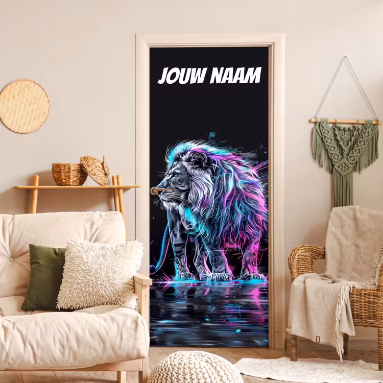 Deursticker met naam - Leeuw - Stoer - Neon — 4