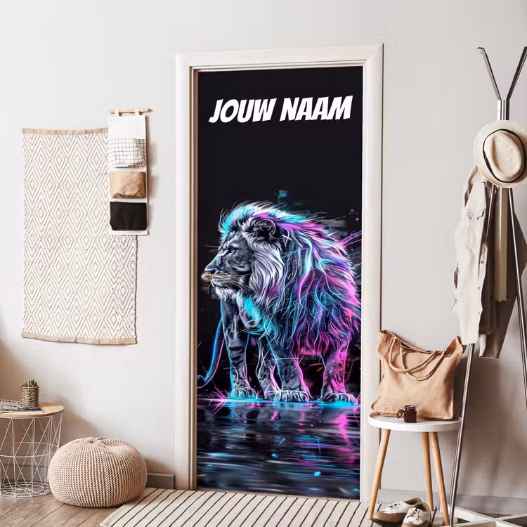 Deursticker met naam - Leeuw - Stoer - Neon — 8
