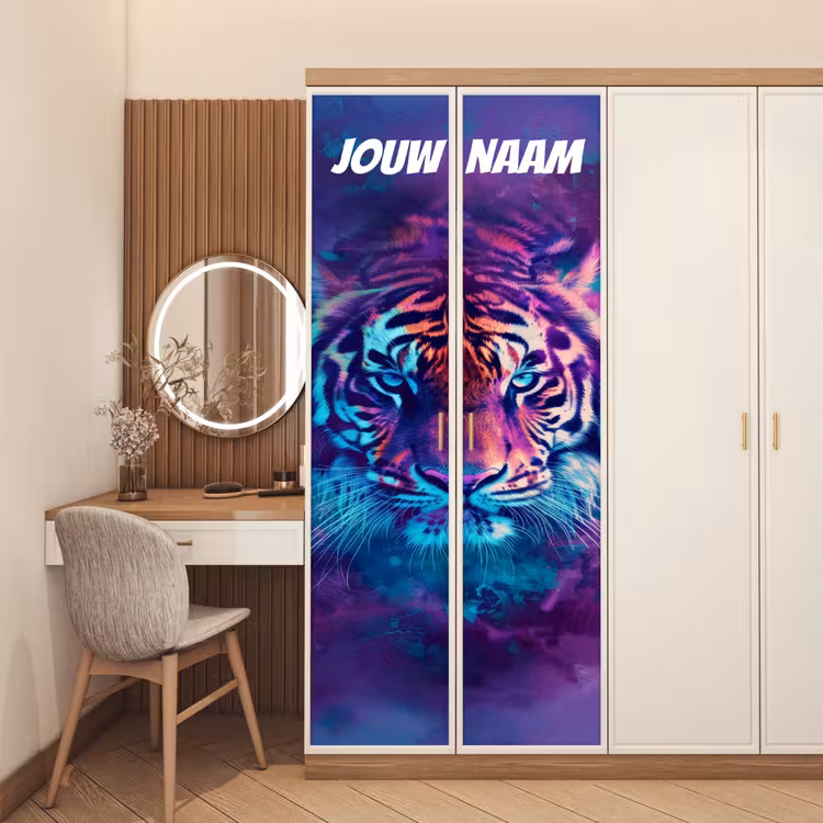 Deursticker met naam - Tijgerkop - Portret - Kleurrijk — 5