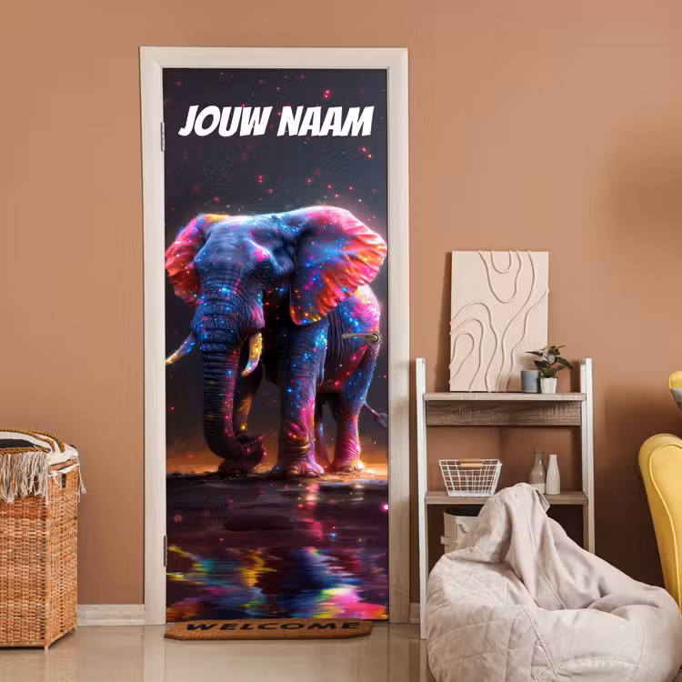 Deursticker met naam - Olifant - Lichteffecten - Kleurrijk — 2