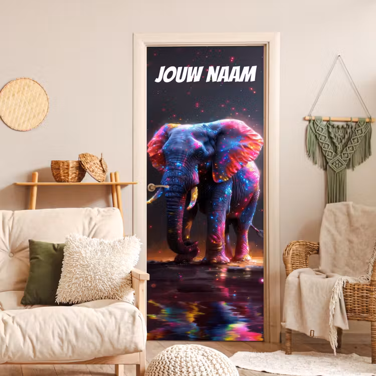 Deursticker met naam - Olifant - Lichteffecten - Kleurrijk — 4