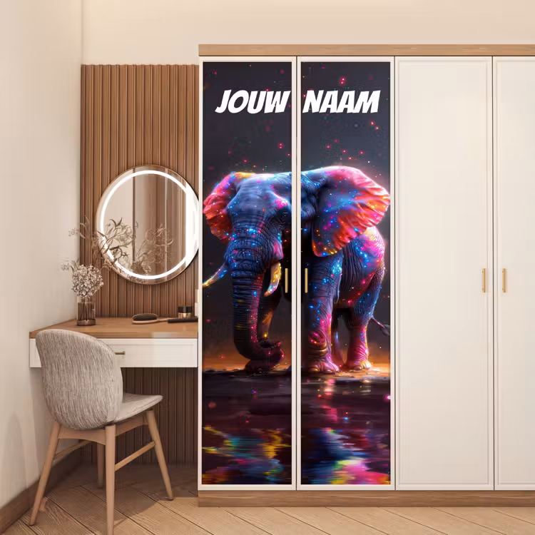 Deursticker met naam - Olifant - Lichteffecten - Kleurrijk — 5