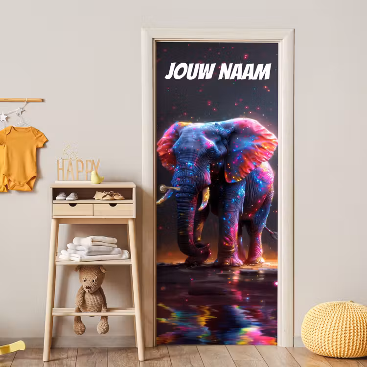 Deursticker met naam - Olifant - Lichteffecten - Kleurrijk — 6