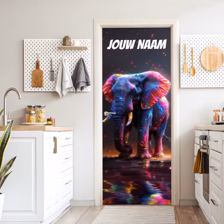 Deursticker met naam - Olifant - Lichteffecten - Kleurrijk — 7