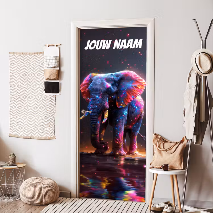 Deursticker met naam - Olifant - Lichteffecten - Kleurrijk — 8
