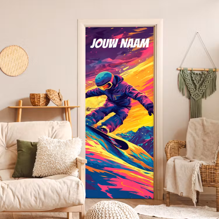 Deursticker met naam - Abstract - Snowboarder - Neonkleuren — 4