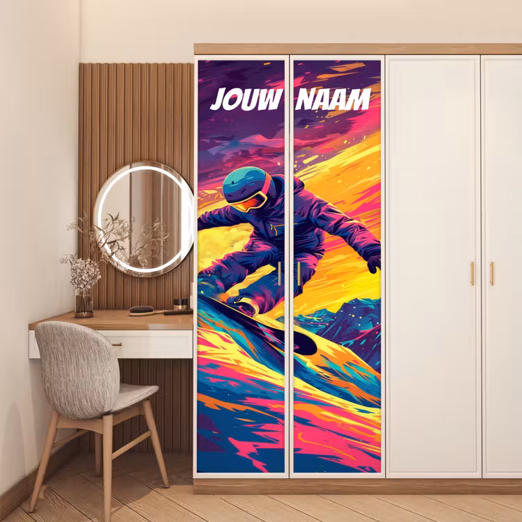 Deursticker met naam - Abstract - Snowboarder - Neonkleuren — 5