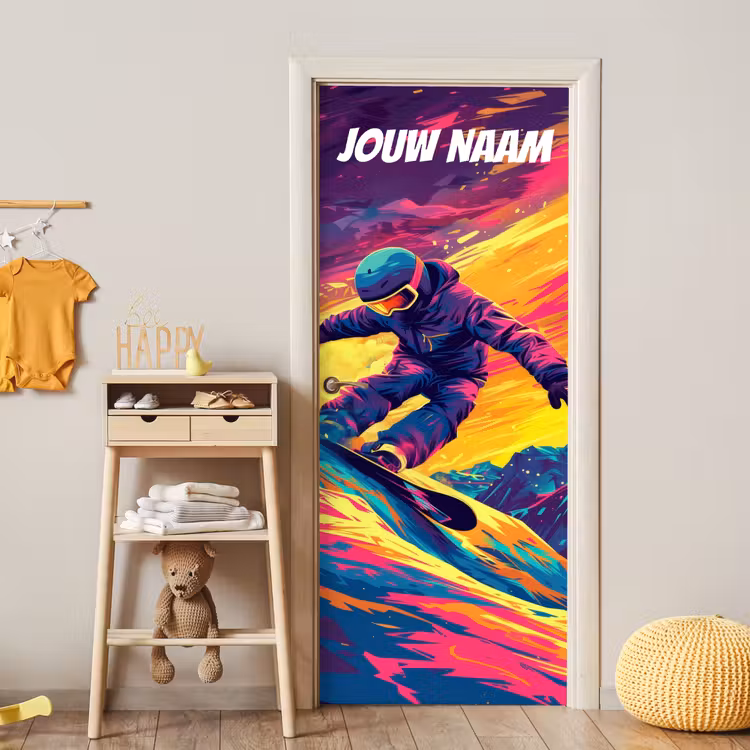 Deursticker met naam - Abstract - Snowboarder - Neonkleuren — 6
