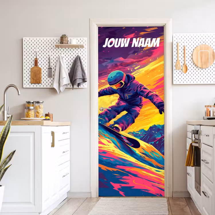 Deursticker met naam - Abstract - Snowboarder - Neonkleuren — 7
